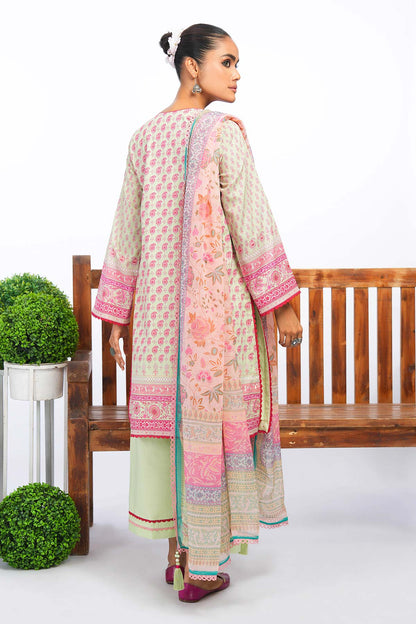 3 Pc Embroidered Lawn Suit With Chiffon Dupatta