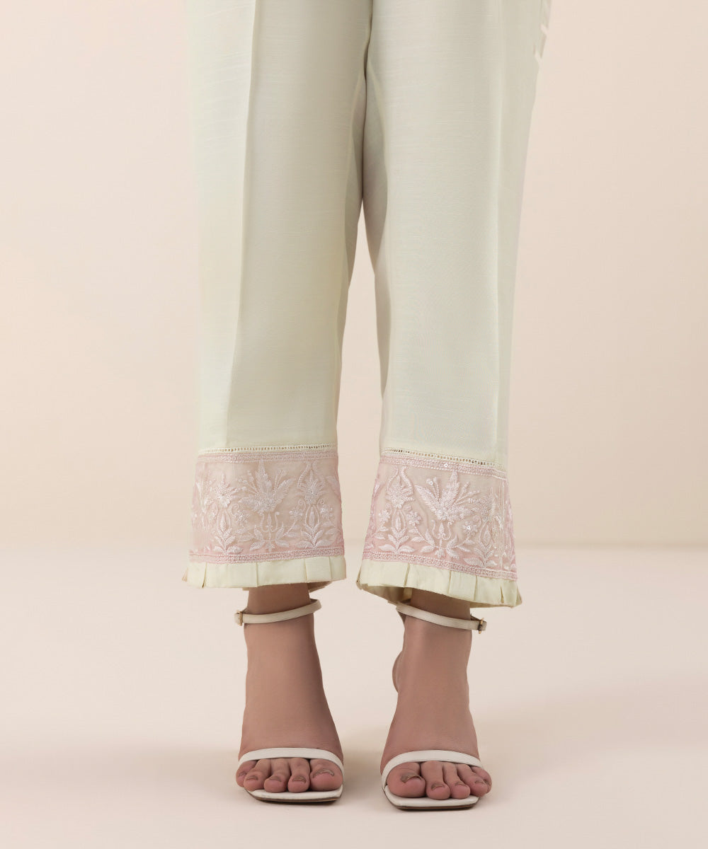 Sapphire - Embroidered Raw Silk Pants