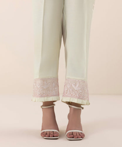 Sapphire - Embroidered Raw Silk Pants