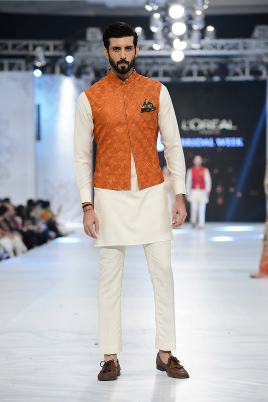 Raw Silk Waist Coat With Bhoski Kurta and trousers