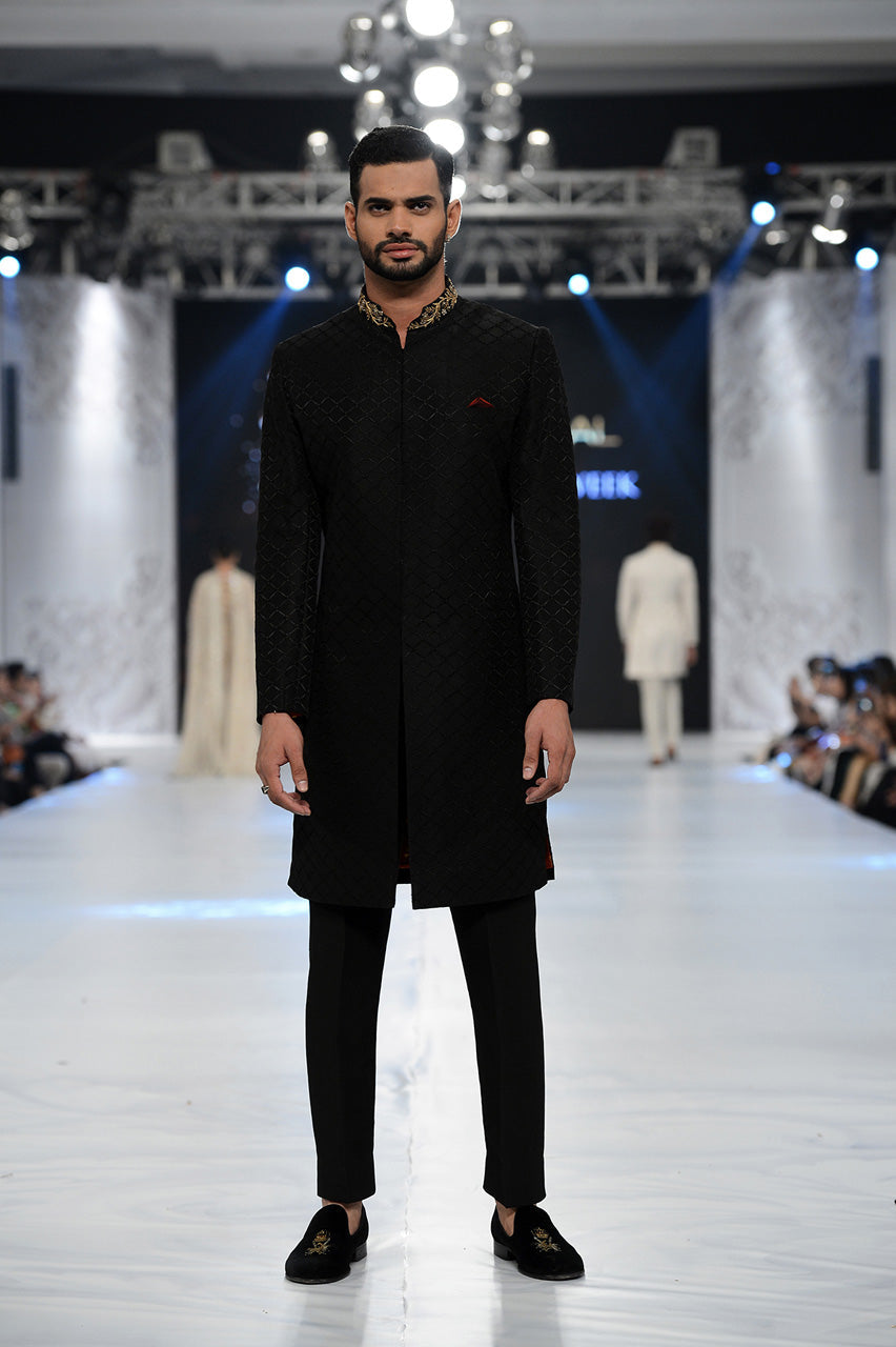 Black Raw Silk Sherwani