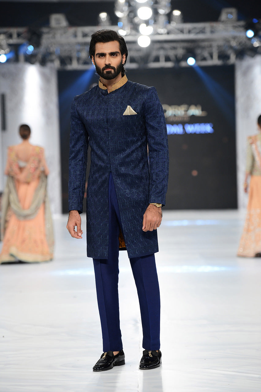 Blue Raw Silk Sherwani