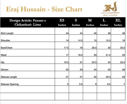 Eraj Hussain - Fasaan e Chikankari - Lime - Stitched