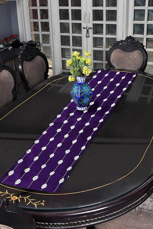 Nishat Linen - Silver Embroidered Leaves Table Runner 1PC