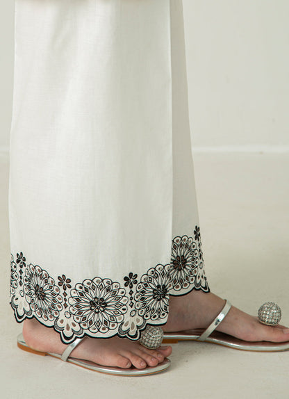 White Schiffli Embroidered Izaar Pant