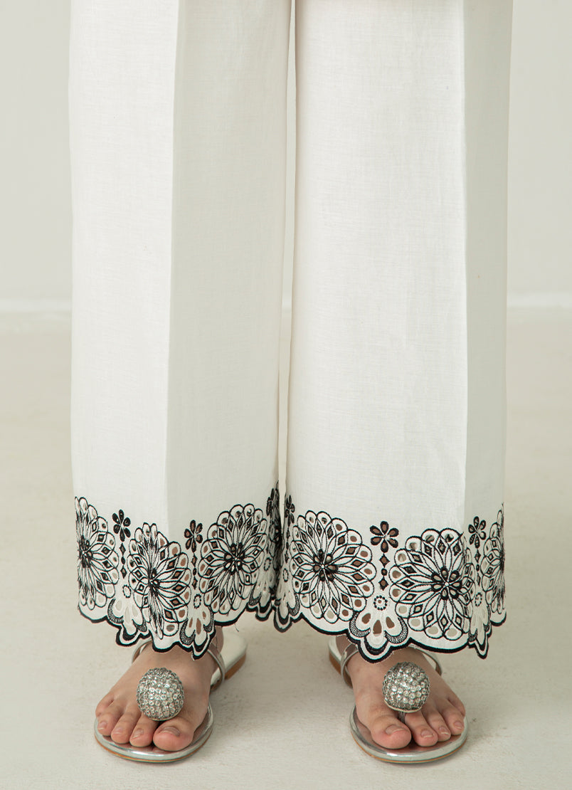 White Schiffli Embroidered Izaar Pant