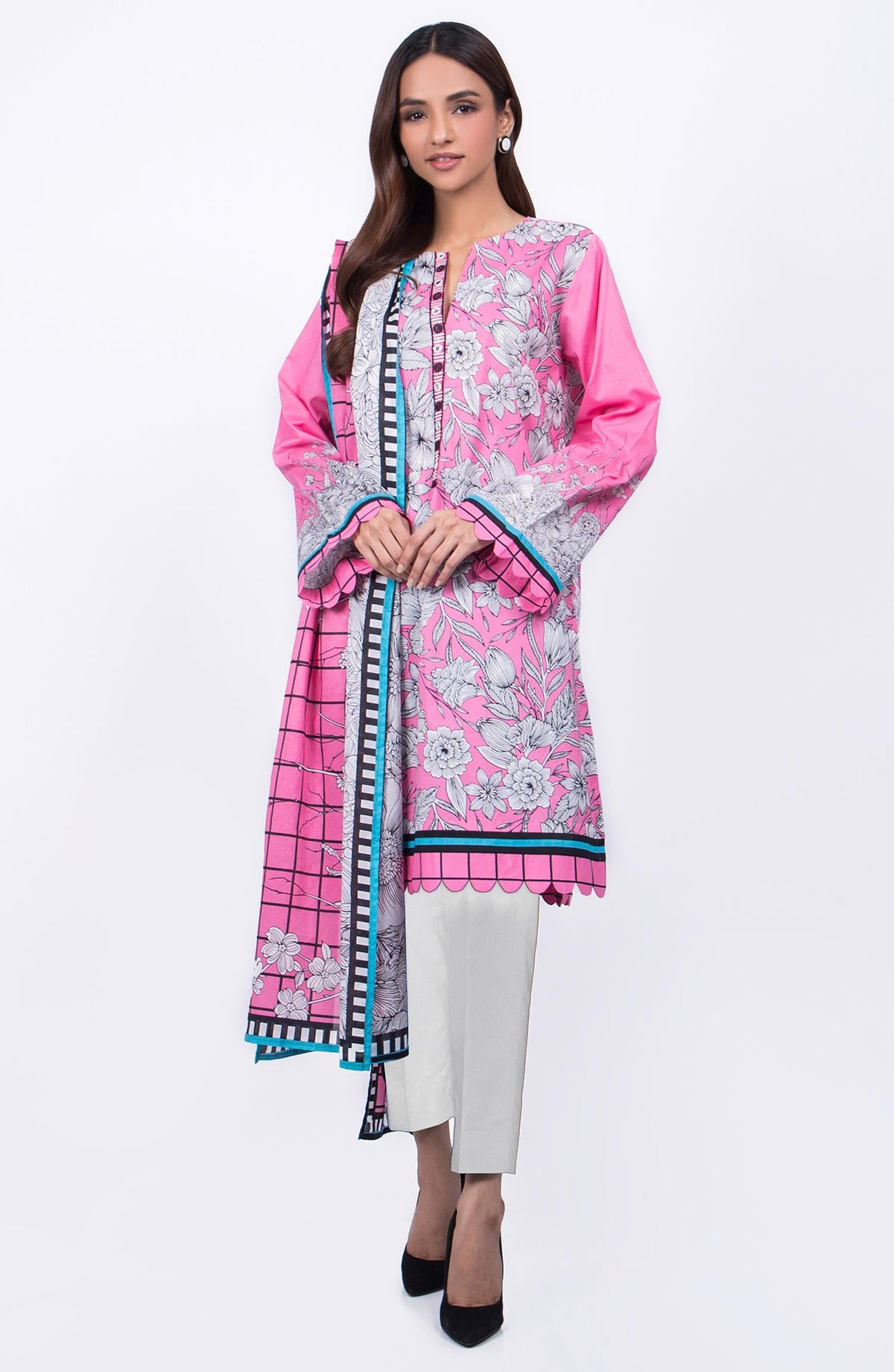 Orient - Unstitched 3 Piece Mirror-Work Lawn Suit