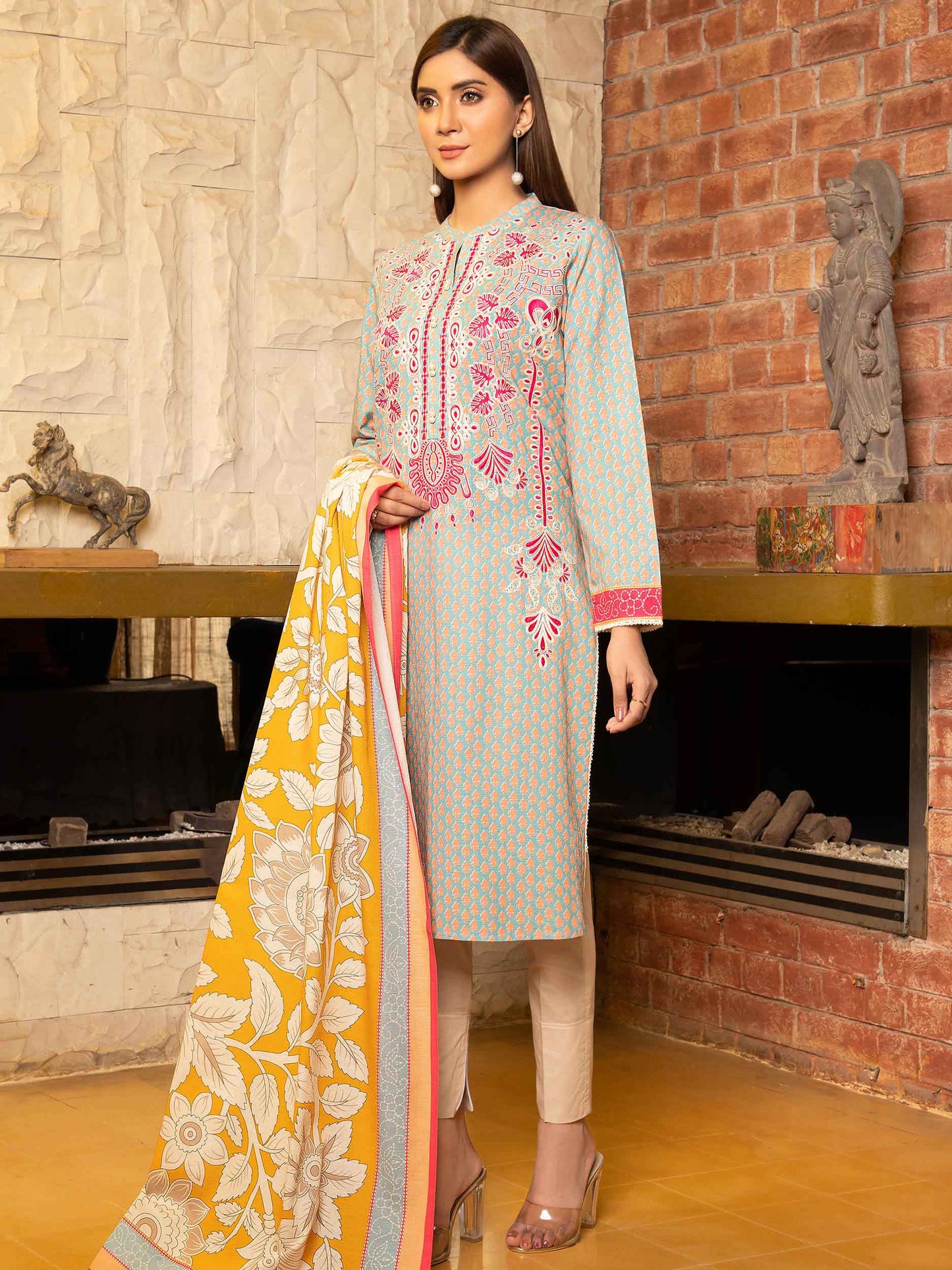 2-Piece Embroidered Slub Khaddar Suit