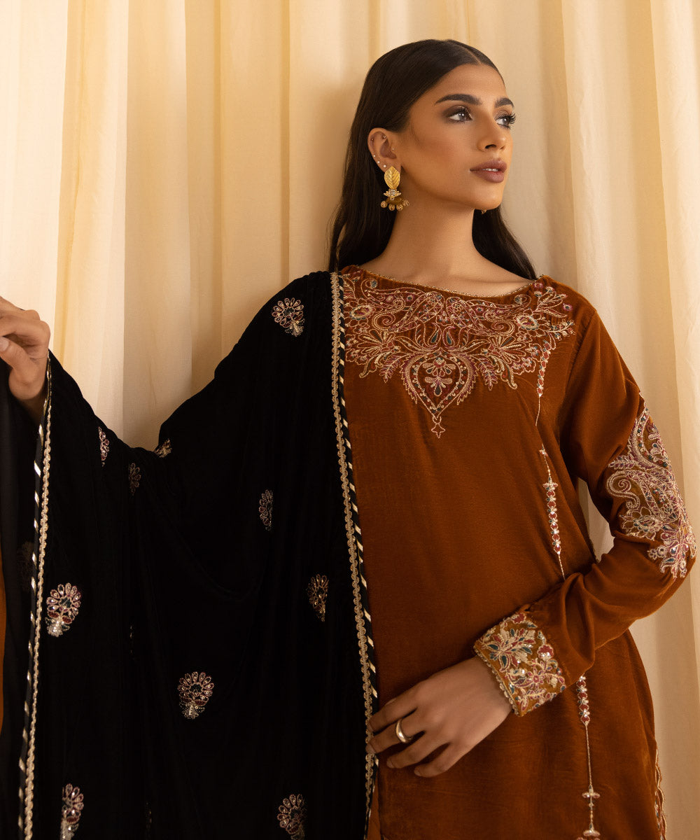 Sapphire - 3 Piece - Embroidered Velvet Suit