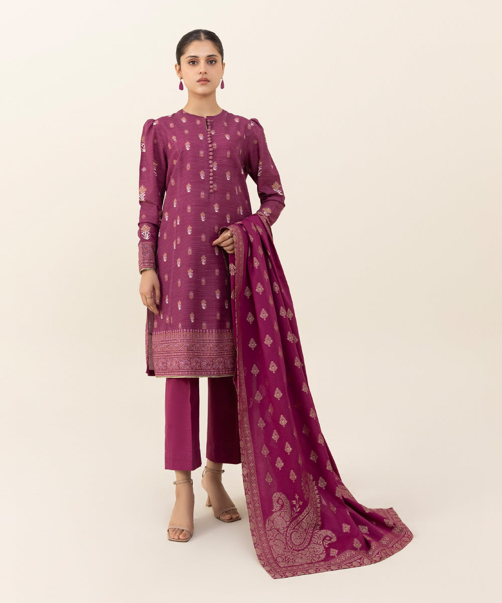 Sapphire - 3 Piece - Printed Zari Khaddar Suit