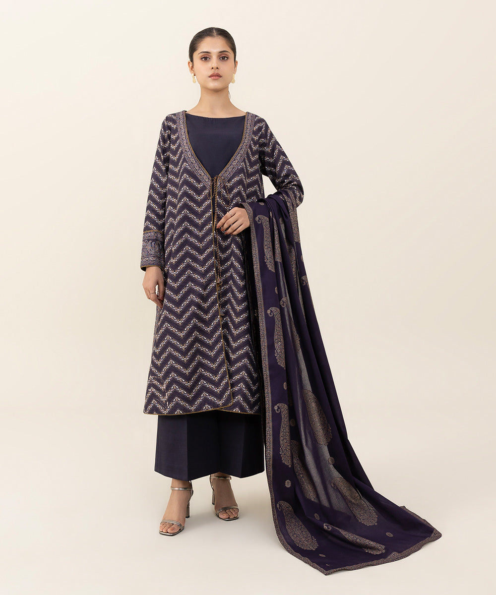 Sapphire - 3 Piece - Printed Zari Khaddar Suit
