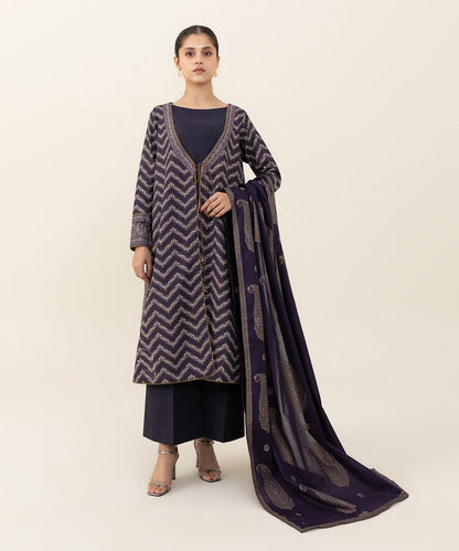 Sapphire - 3 Piece - Printed Zari Khaddar Suit
