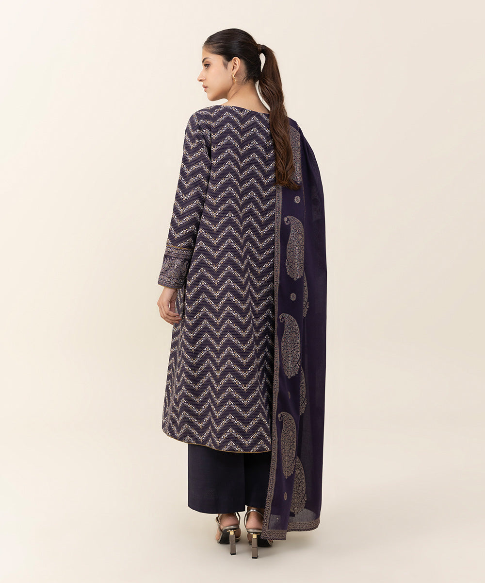 Sapphire - 3 Piece - Printed Zari Khaddar Suit