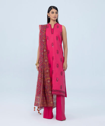 Sapphire - 3 Piece - Embroidered Cotton Satin Suit