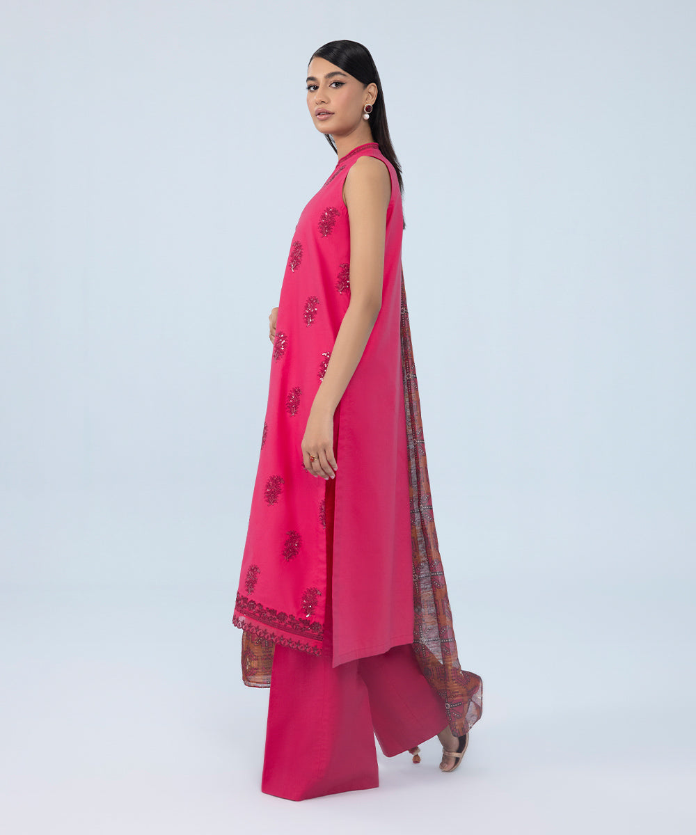 Sapphire - 3 Piece - Embroidered Cotton Satin Suit