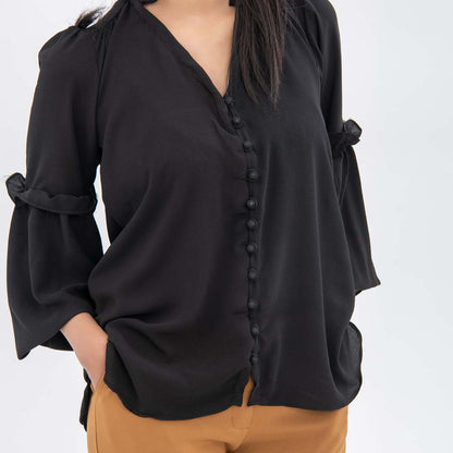 BTW - BUTTON DOWN TOP WITH RUFFLED SLEEVES