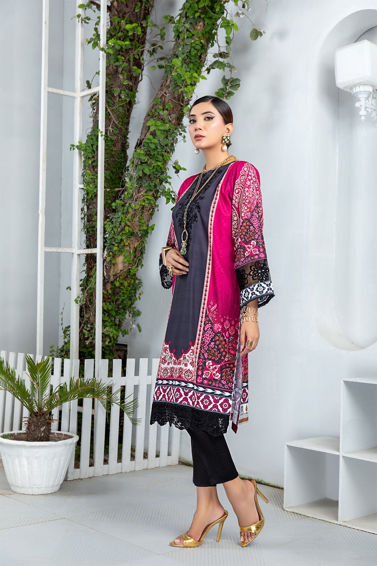 2PC Solid Embroidered Suit - LDS 836