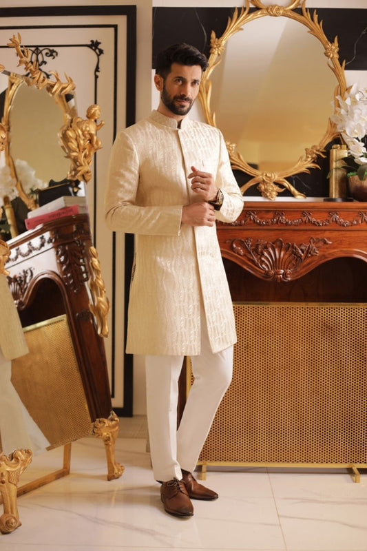 Embroidered Sherwani With Plain Pants