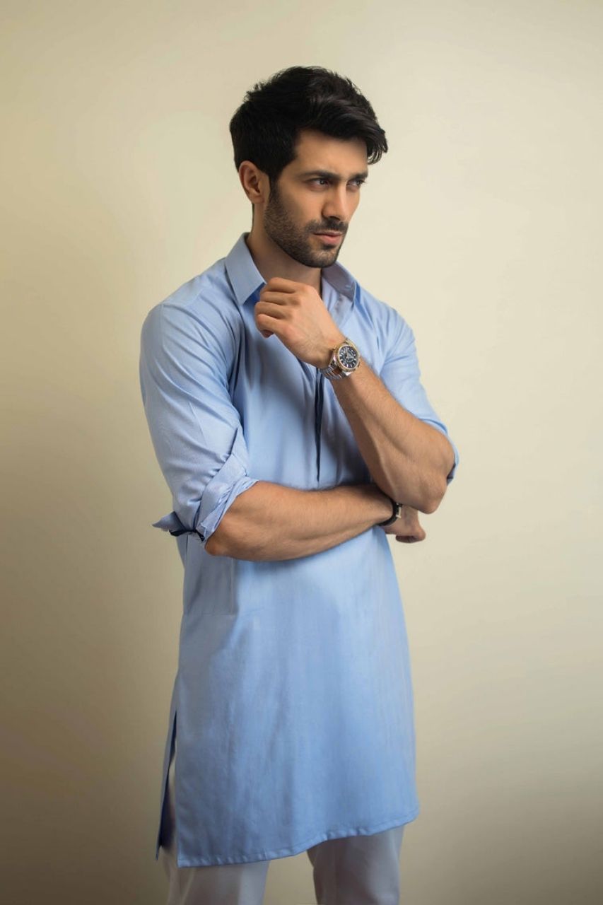 Sky Blue Linen Kurta