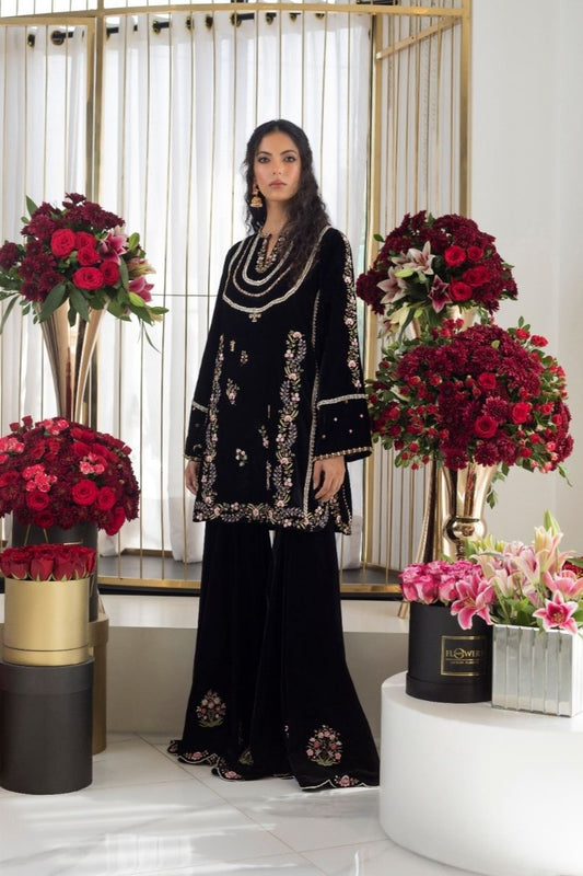 Black Velvet Kurta with Velvet Gharara