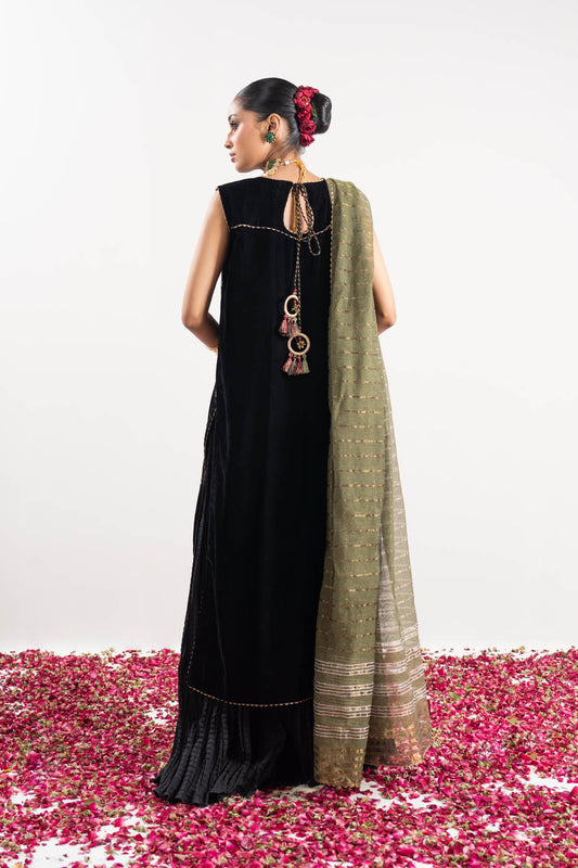 3 Pc Embroidered Velvet Suit With Yarn Dyed Dupatta