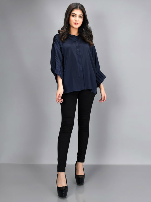 Limelight - Pleated Silk Top - Navy Blue