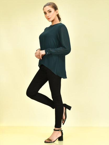 Limelight - Basic Chiffon Top - Dark Green