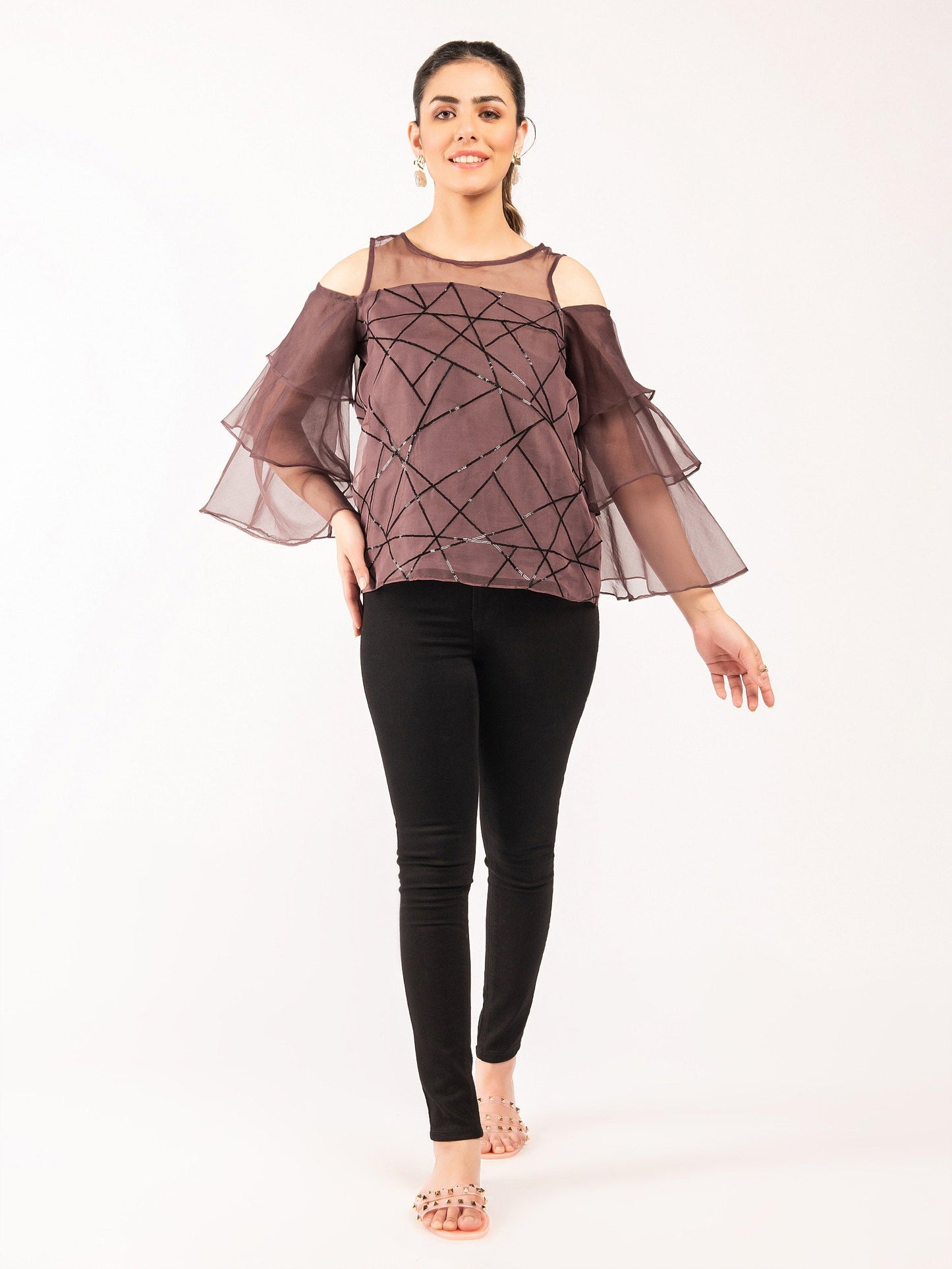 Limelight - Embellished Cold Shoulder Top