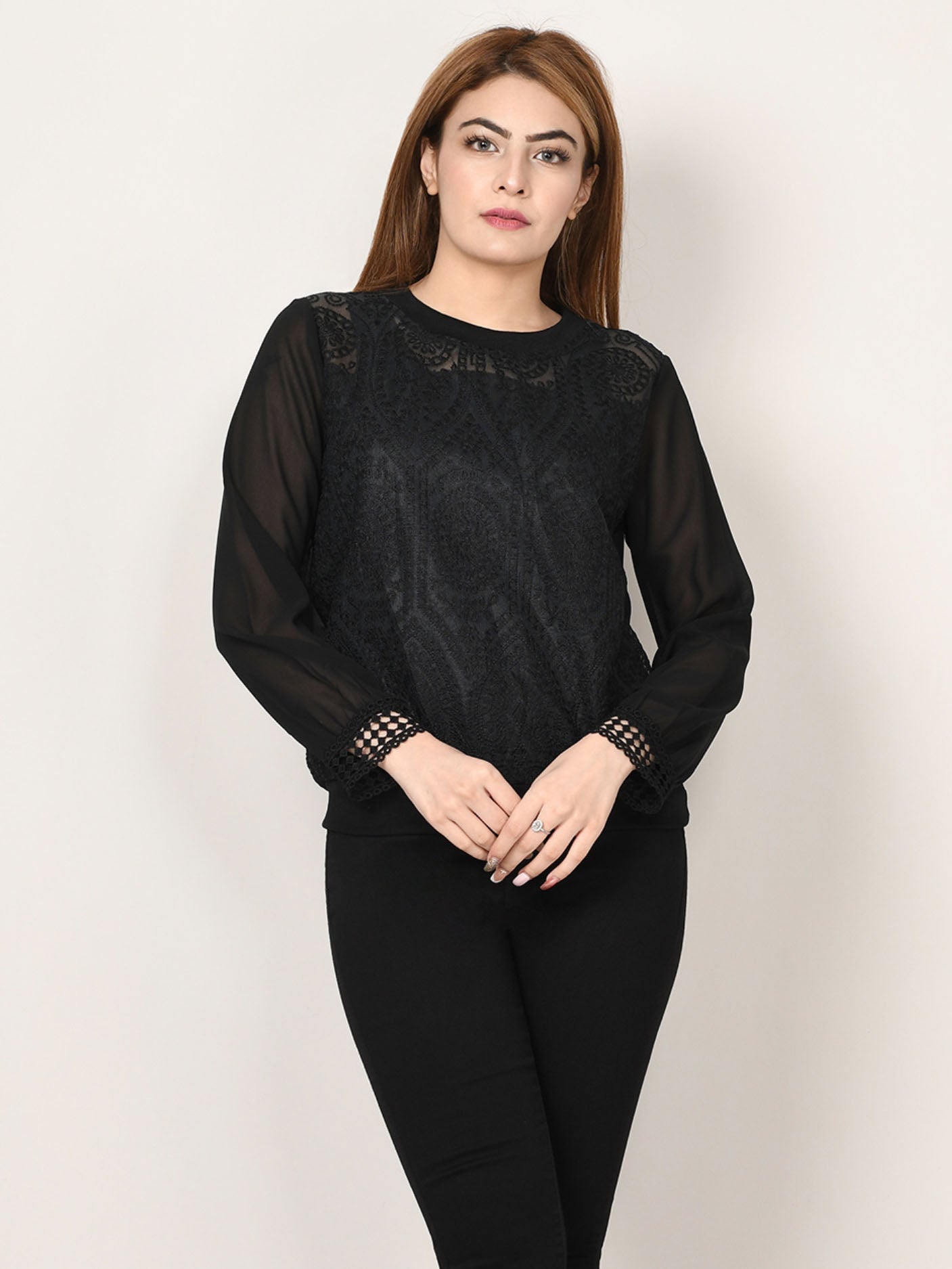 Limelight - Embroidered Net Chiffon Top