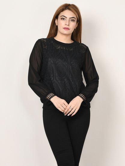 Limelight - Embroidered Net Chiffon Top