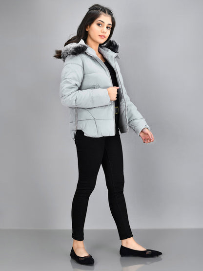 Limelight - Faux Fur Puffer Jacket - Light Grey