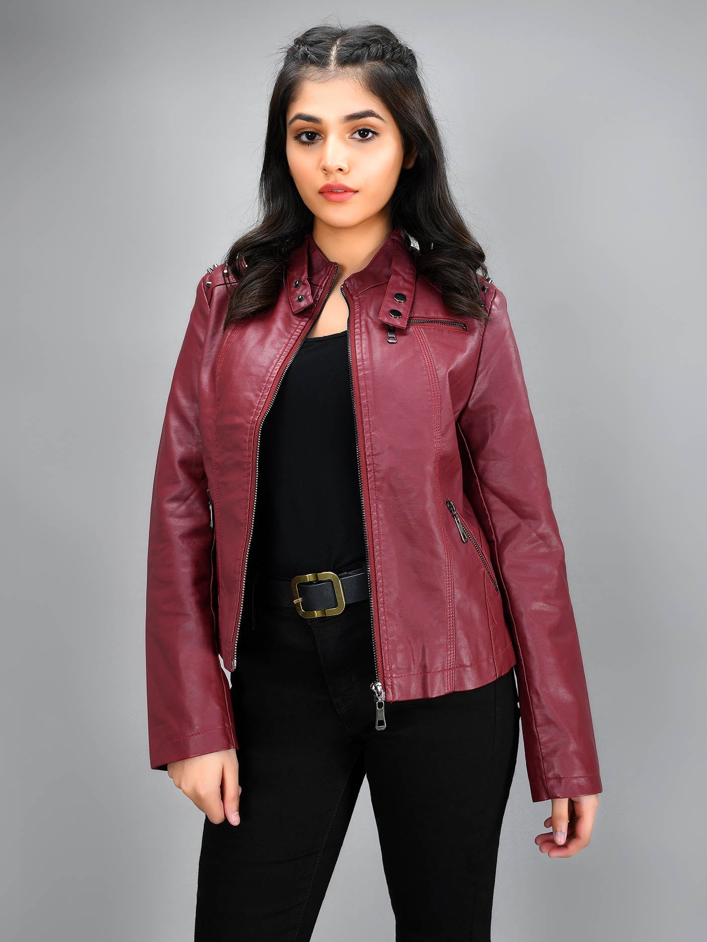 Limelight - Studded Leather Jacket - Maroon