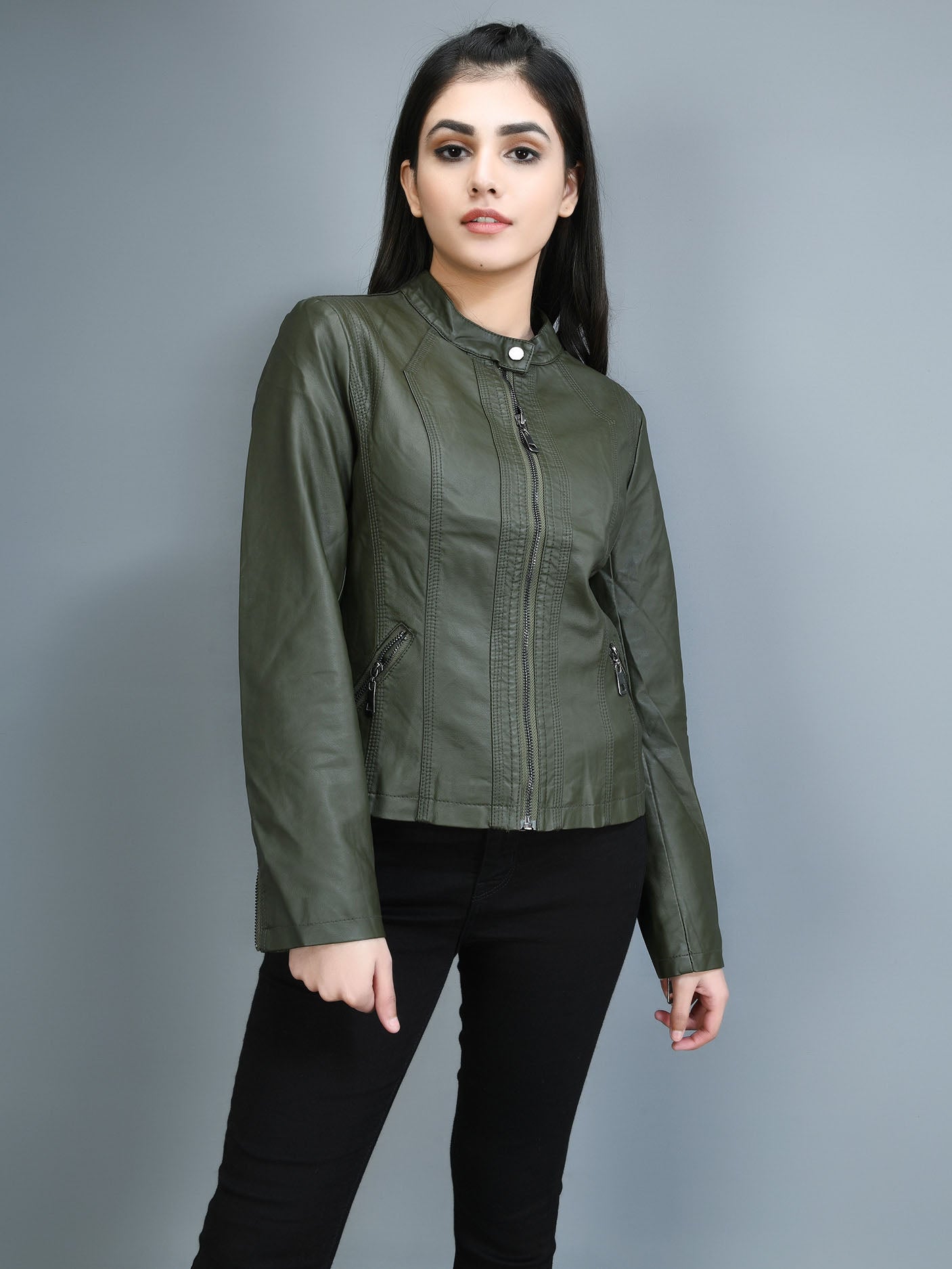 Limelight - Classic Leather Jacket - Army green