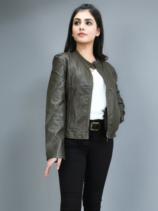 Limelight - Patterned Leather Jacket - Army green