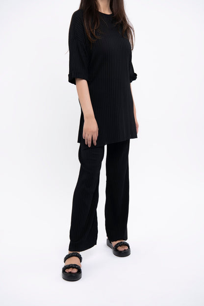BTW - TEXTURED/ RIB KNIT SHIRT AND TROUSER