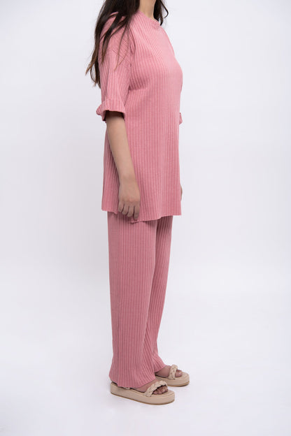 BTW - TEXTURED/ RIB KNIT SHIRT AND TROUSER