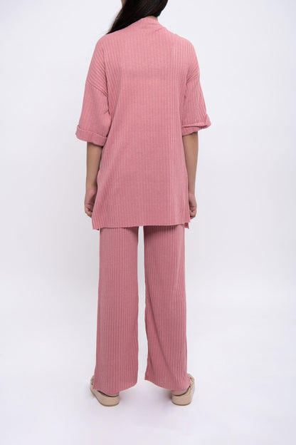 BTW - TEXTURED/ RIB KNIT SHIRT AND TROUSER