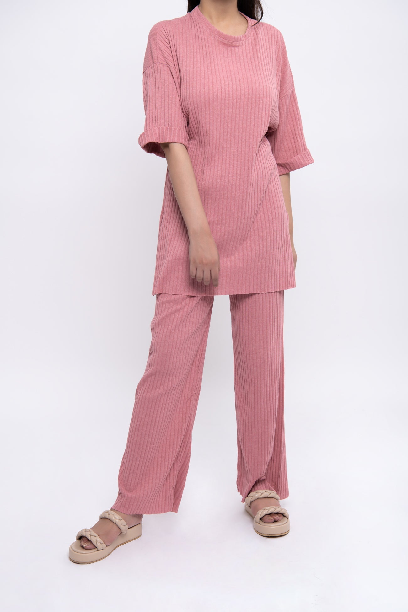 BTW - TEXTURED/ RIB KNIT SHIRT AND TROUSER