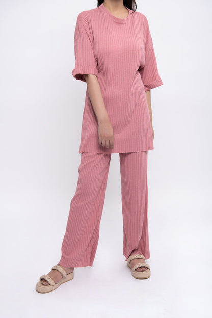 BTW - TEXTURED/ RIB KNIT SHIRT AND TROUSER