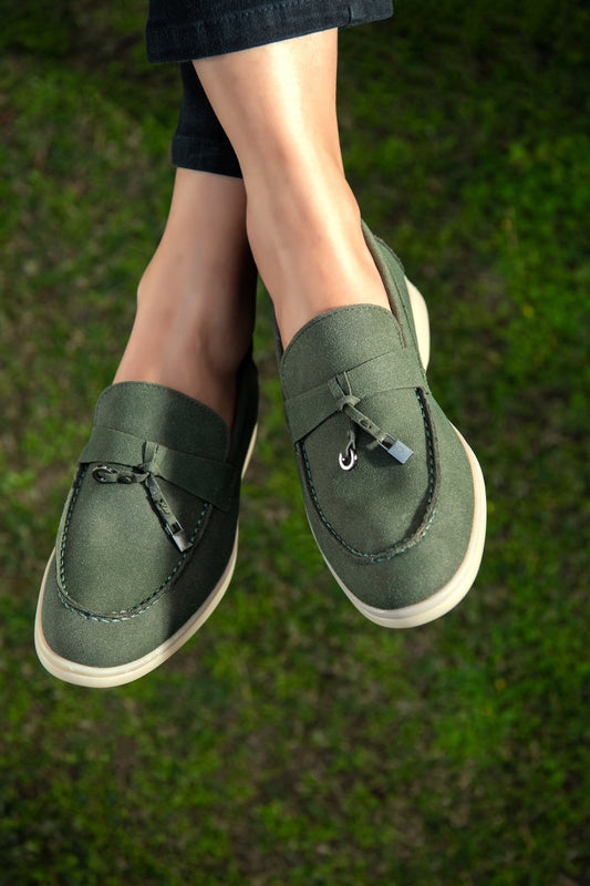 BTW - OLIVE GREEN SOFT SLIP SUEDE LOAFERS