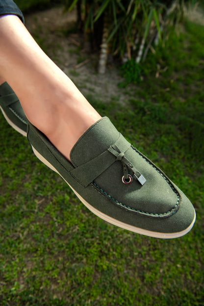 BTW - OLIVE GREEN SOFT SLIP SUEDE LOAFERS