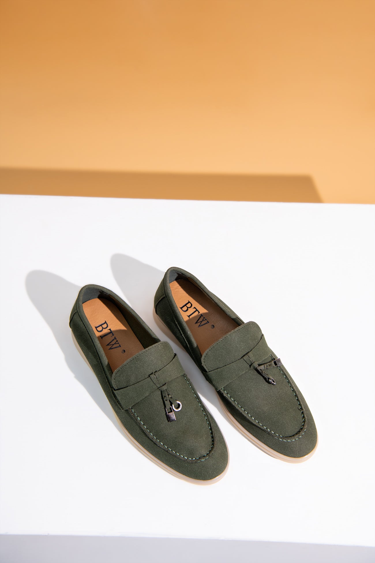 BTW - OLIVE GREEN SOFT SLIP SUEDE LOAFERS