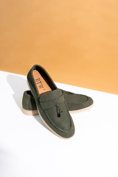 BTW - OLIVE GREEN SOFT SLIP SUEDE LOAFERS