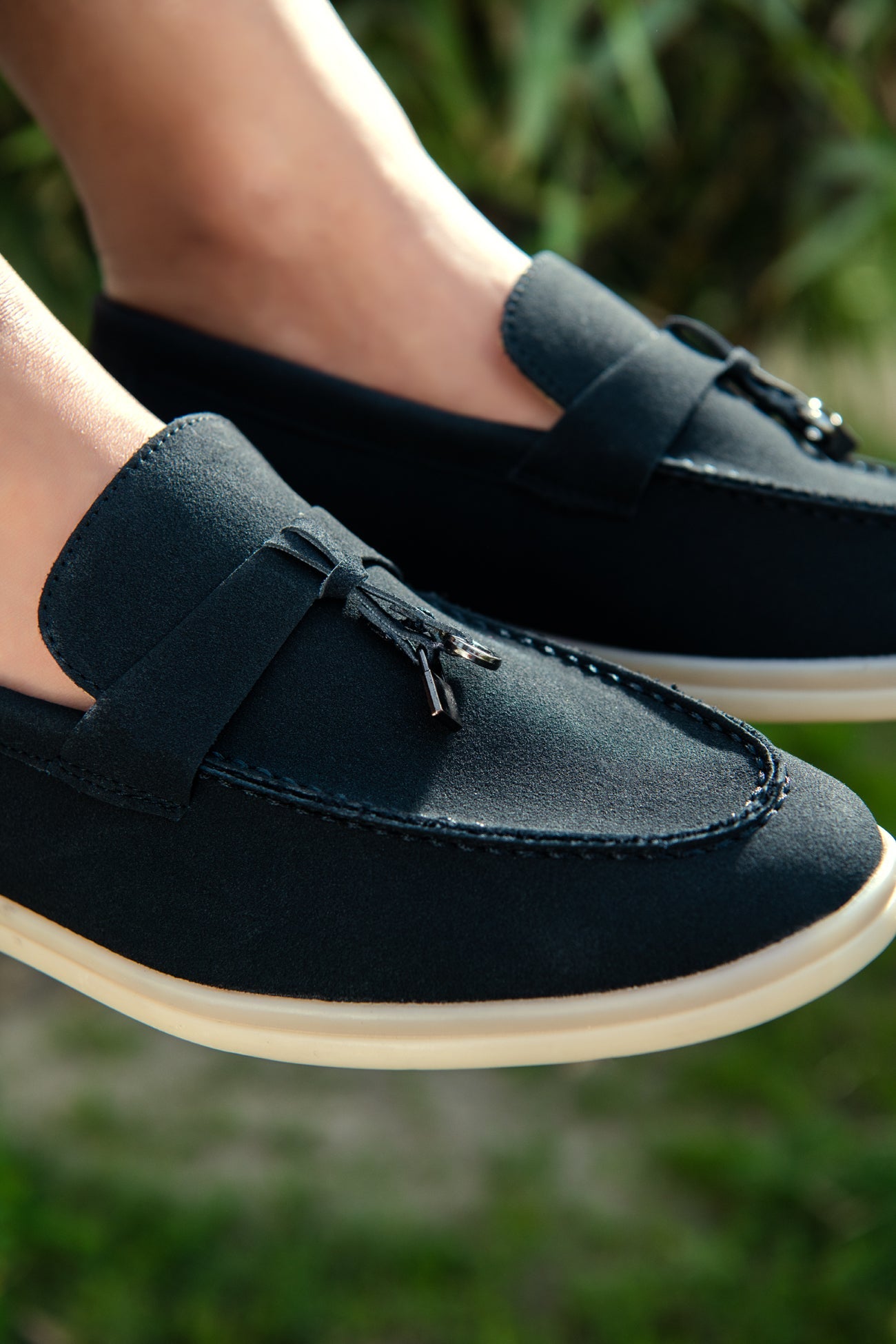 BTW - CHARCOAL GRAY SOFT SLIP SUEDE LOAFERS
