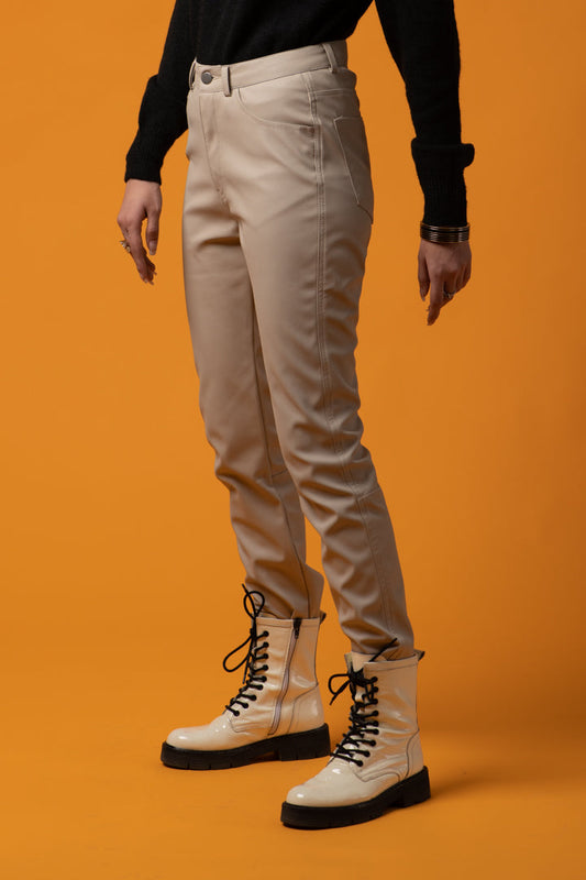 BTW - LEATHER PANTS BEIGE