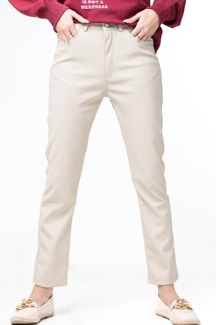 BTW - LEATHER PANTS BEIGE