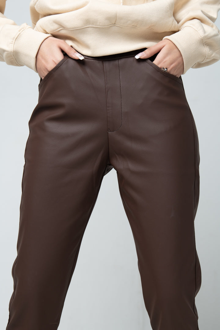 BTW - LEATHER PANTS BROWN