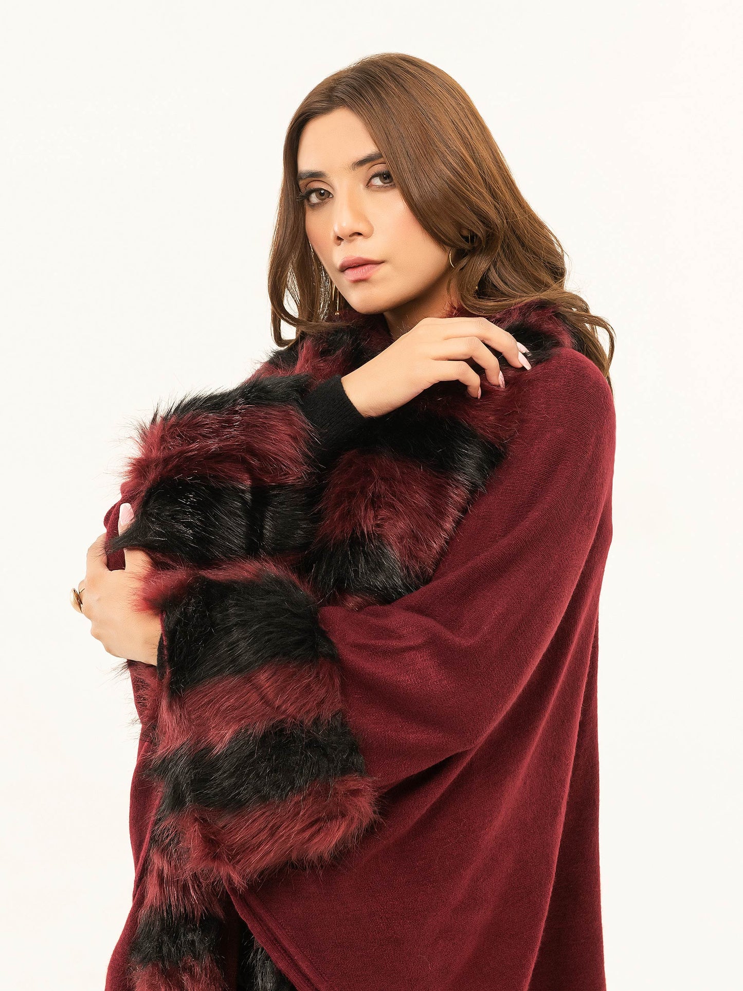 Two Tone Fur Cape Shawl