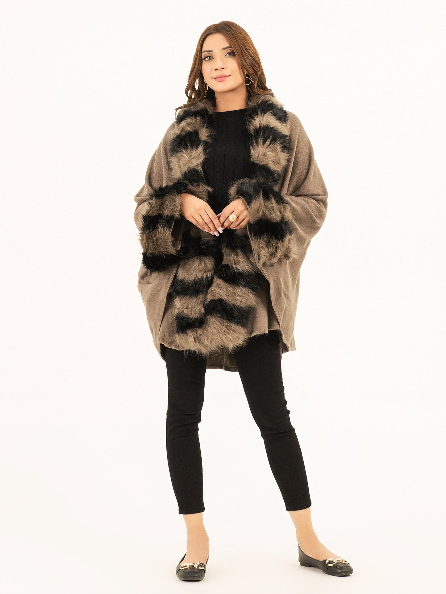 Limelight - Two Tone Fur Cape Shawl