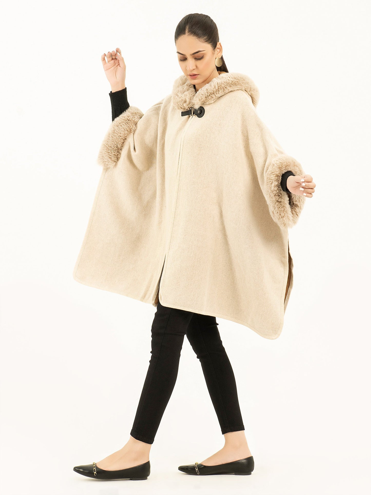 Hooded Fur Cape Shawl